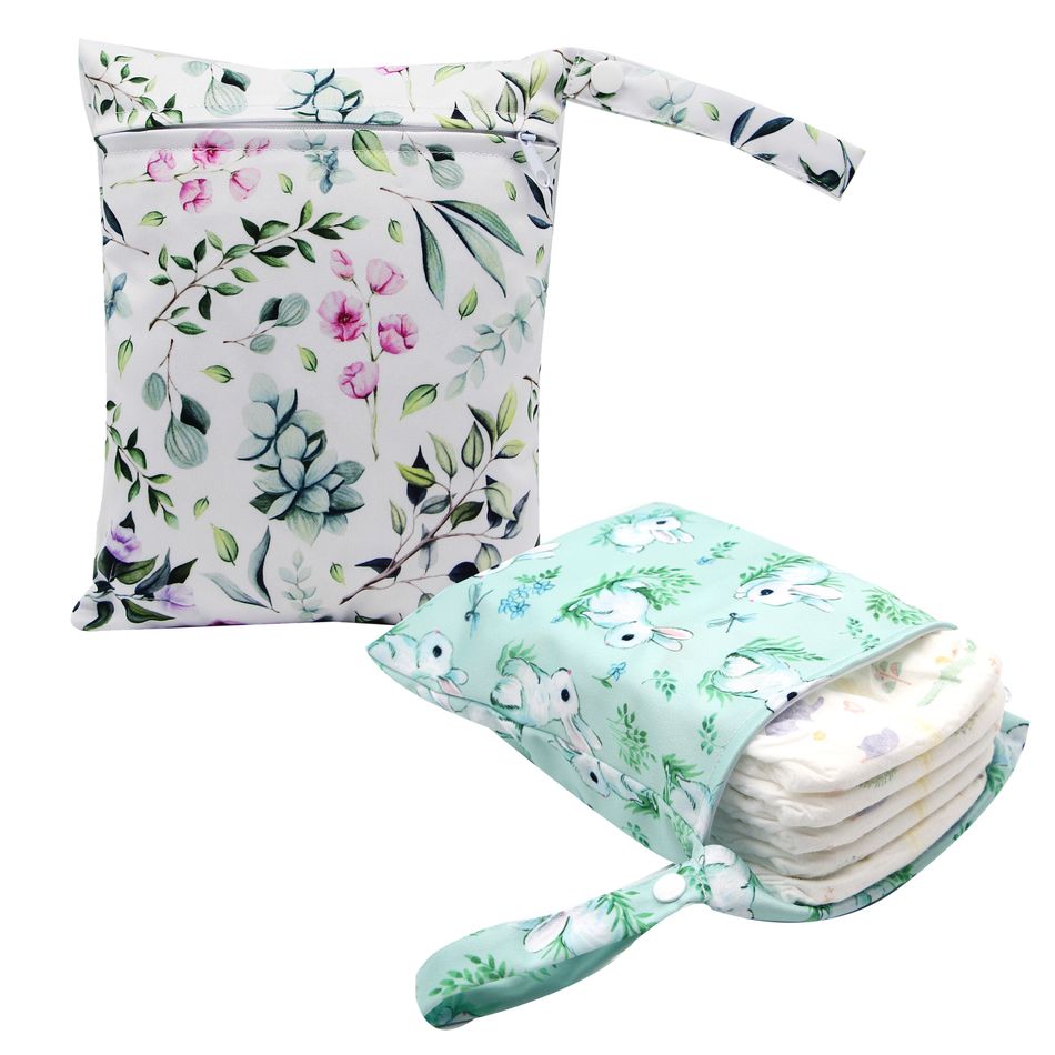 borsa per pannolini di stoffa borsa portatile impermeabile bagnata asciutta per passeggino da spiaggia da viaggio Verde big image 2