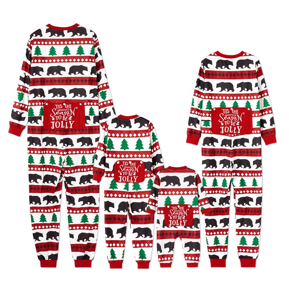 Christmas Tree and Bear Patterned Family Matching Onesies Flapjack Pajamas （Flame Resistant） Multi-color big image 3