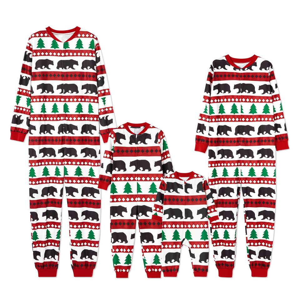 Christmas Tree and Bear Patterned Family Matching Onesies Flapjack Pajamas (Flame Resistant) Multi-color big image 4