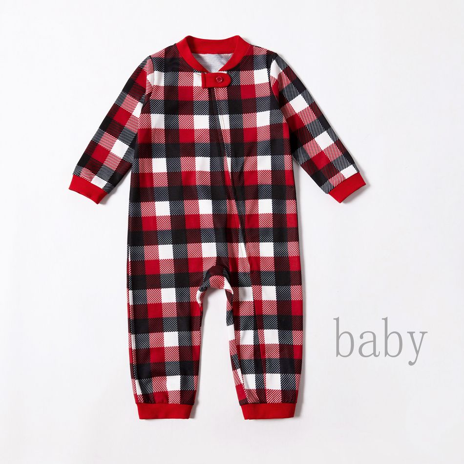 Merry Christmas Letter Print Plaid Family Matching Pajamas Sets (Flame Resistant) Red/White big image 5