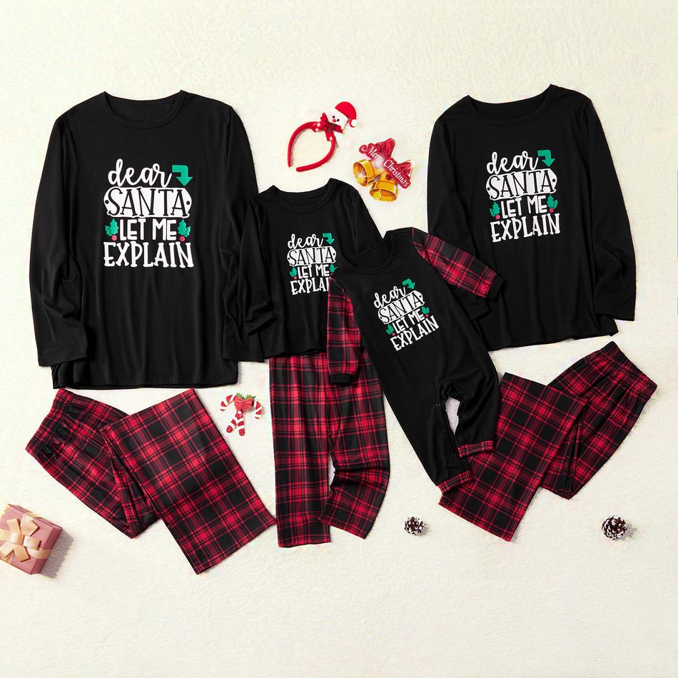 'Dear Santa Let Me Explain' Christmas Plaid Family Matching Pajamas Sets (Flame Resistant) Black