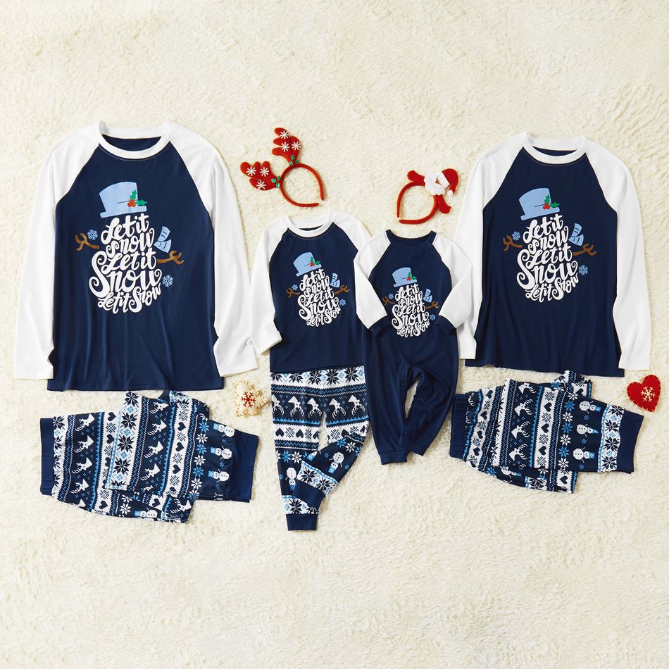 Christmas ' Let it snow ' Snowflake Family Matching Pajamas Sets (Flame Resistant) Dark Blue