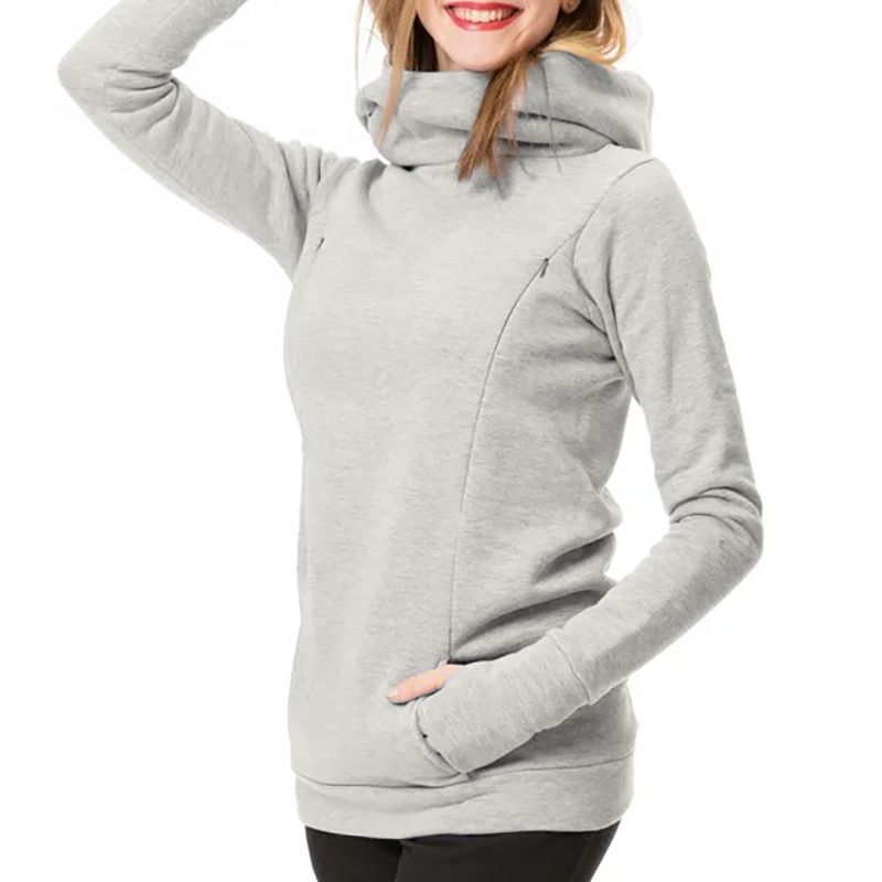 Camisola de amamentação com capuz Amamentação Básico Cor sólida Cor sólida Com capuz Malha Com capuz Top de amamentação Cinzento Claro big image 2