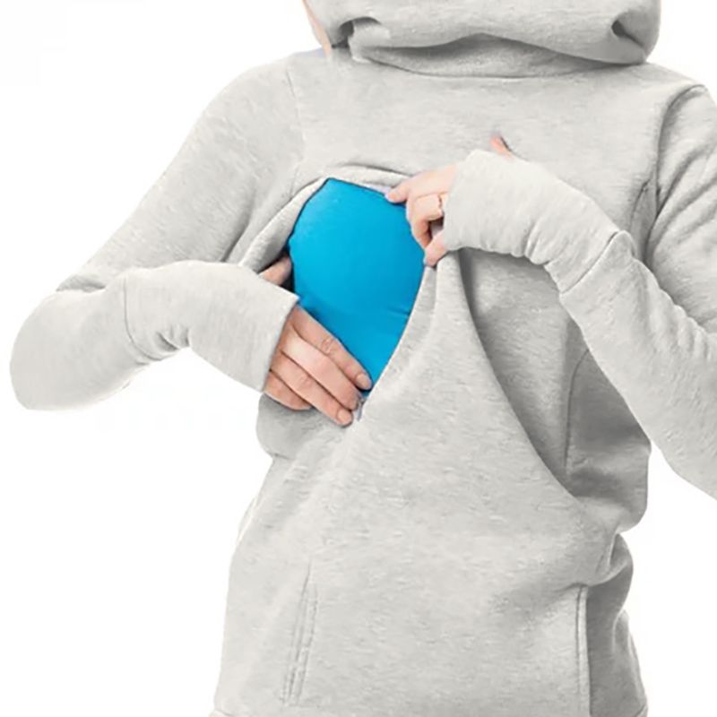 Camisola de amamentação com capuz Amamentação Básico Cor sólida Cor sólida Com capuz Malha Com capuz Top de amamentação Cinzento Claro big image 5