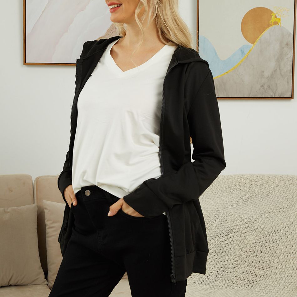Maternity Black Long-sleeve Zip Up Hooded Coat Black