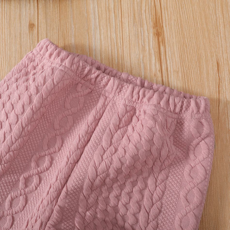 2-piece Toddler Girl/Boy Colorblock Cable Knit Sweatshirt and Pants Set Pink big image 5
