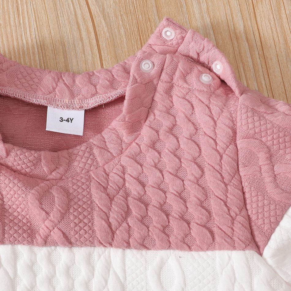 2-piece Toddler Girl/Boy Colorblock Cable Knit Sweatshirt and Pants Set Pink big image 7