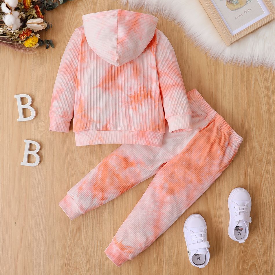 2-piece Toddler Girl/Boy Tie Dye Hoodie Sweatshirt and Pants Set Pink big image 3