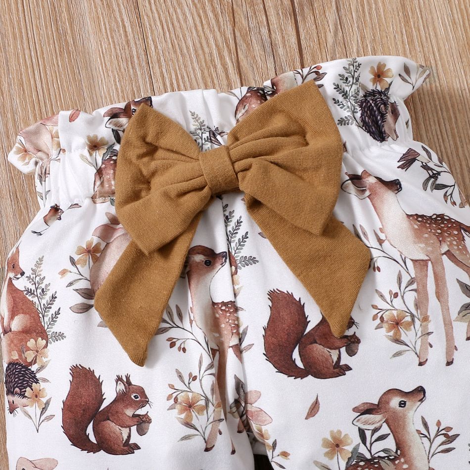 3pcs Baby Girl 95% Cotton Long-sleeve Letter Print Romper and Floral Trousers with Headband Set Brown big image 4
