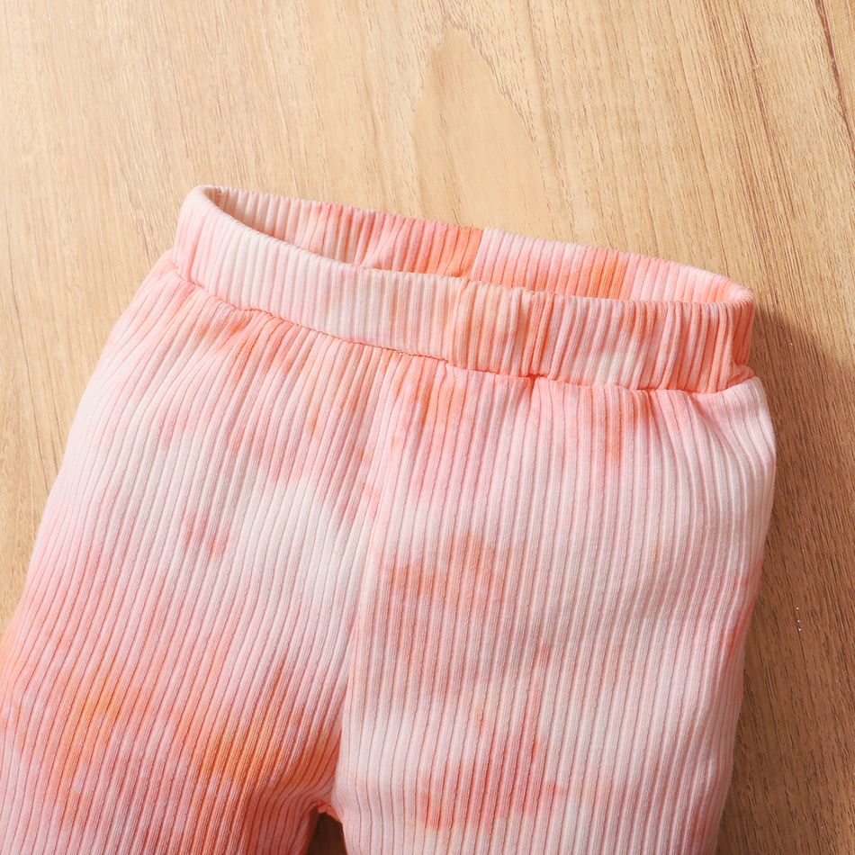 2-piece Toddler Girl/Boy Tie Dye Long-sleeve Ribbed Henley Shirt and Elasticized Pants Set Pink big image 3