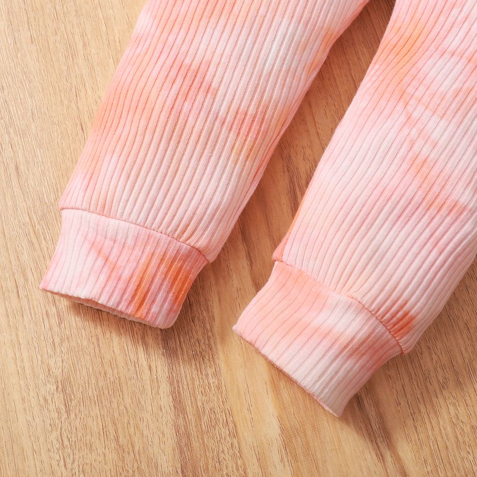 2-piece Toddler Girl/Boy Tie Dye Long-sleeve Ribbed Henley Shirt and Elasticized Pants Set Pink big image 4
