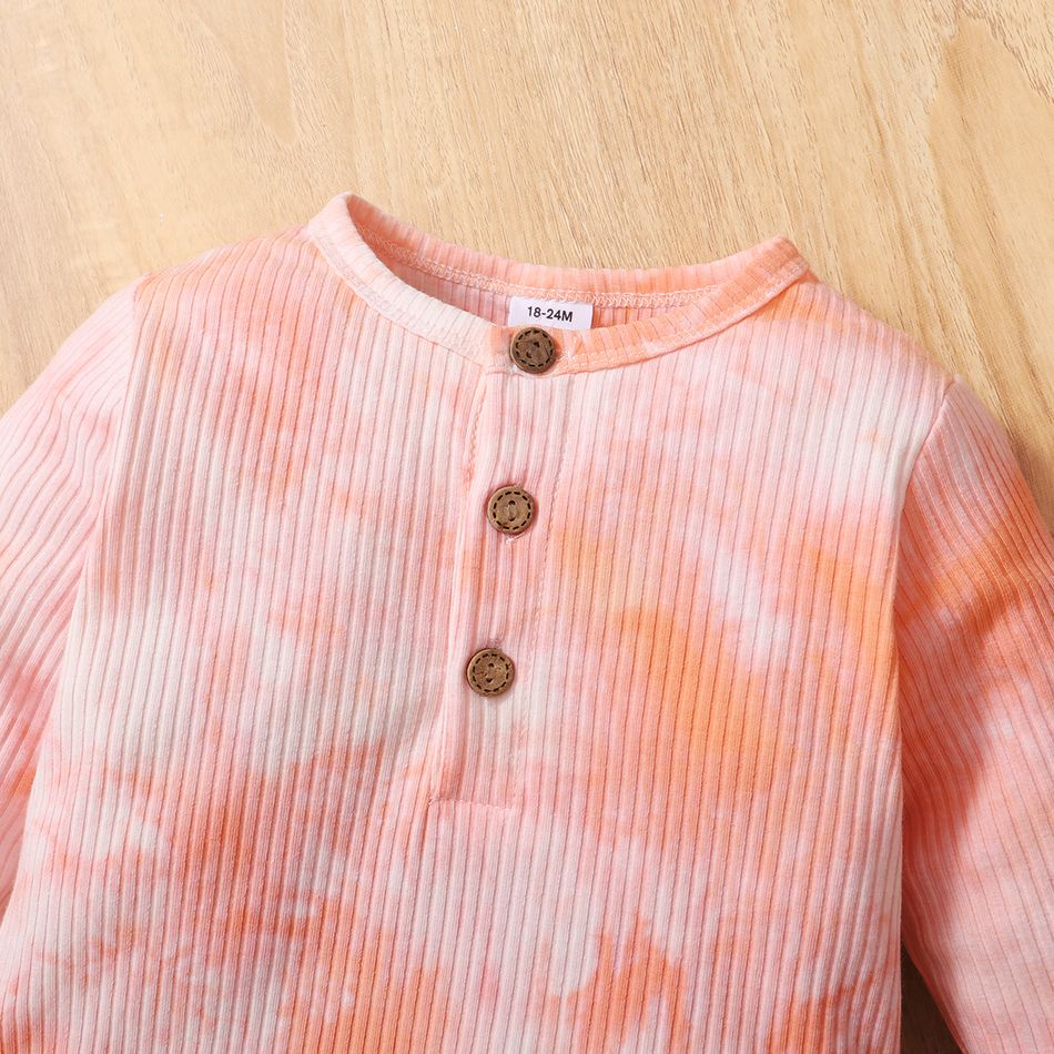 2-piece Toddler Girl/Boy Tie Dye Long-sleeve Ribbed Henley Shirt and Elasticized Pants Set Pink big image 5