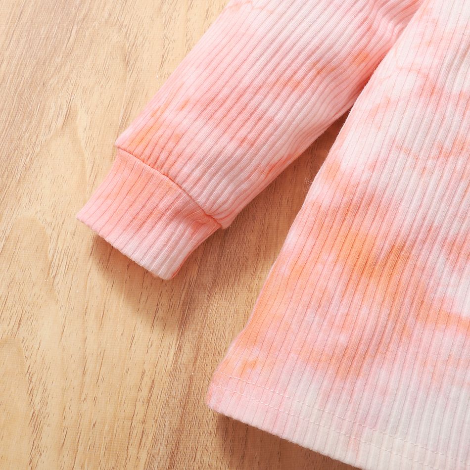 2-piece Toddler Girl/Boy Tie Dye Long-sleeve Ribbed Henley Shirt and Elasticized Pants Set Pink big image 6