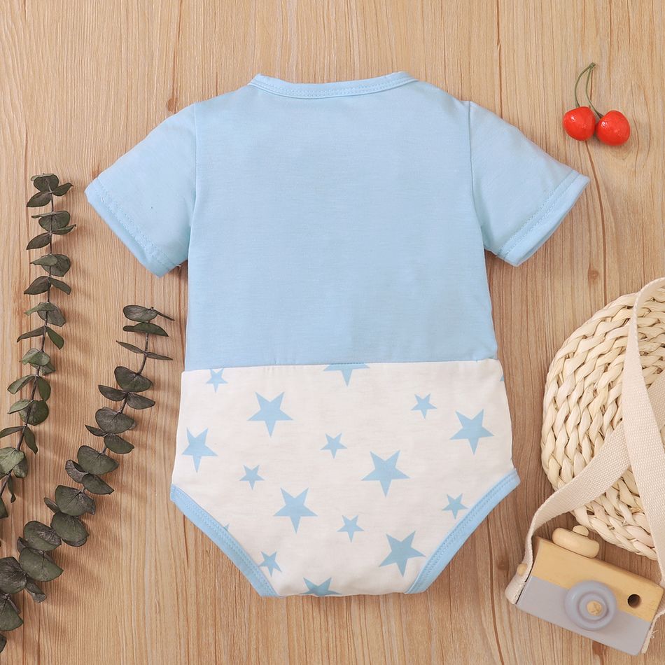 Mother's Day Baby Boy/Girl Cartoon Elephant and Stars Print Colorblock Short-sleeve Romper Blue big image 3