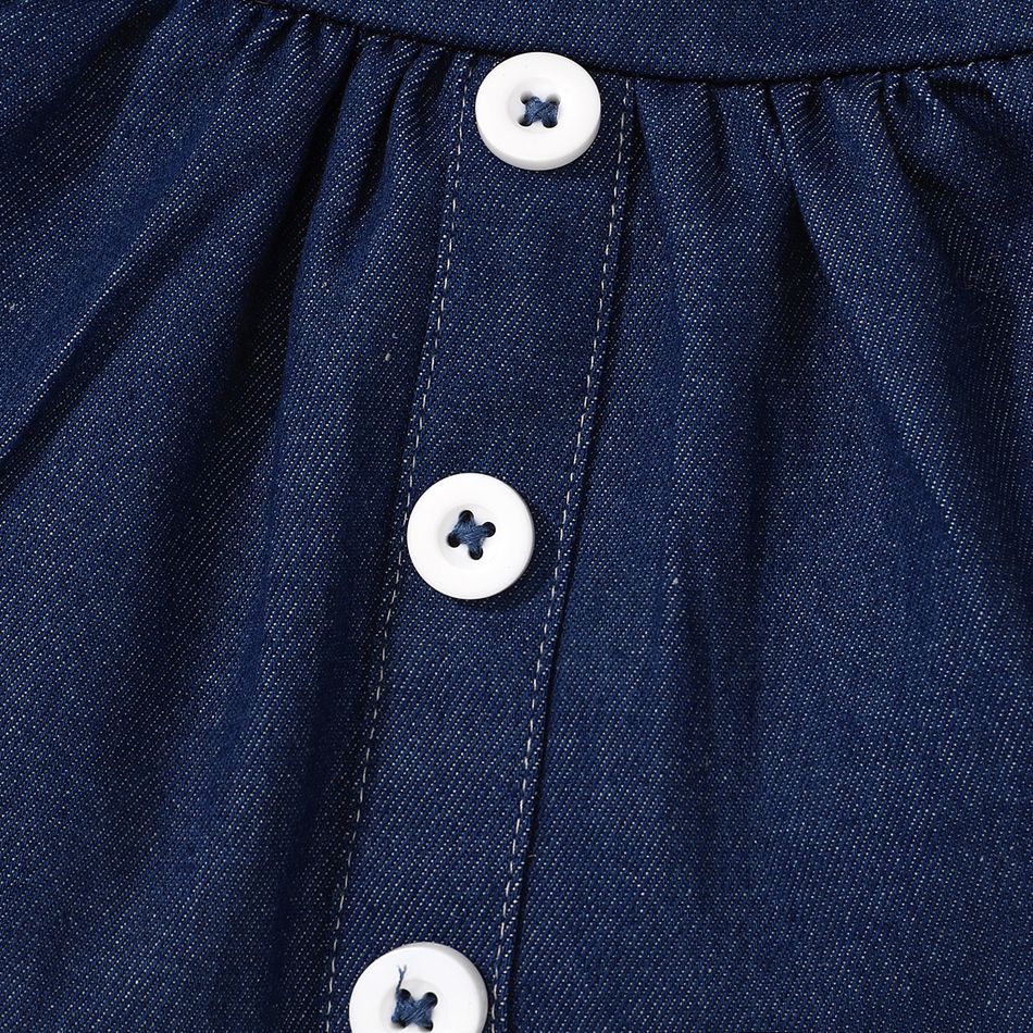 2pcs Toddler Girl Statement Collar Stripe Long-sleeve Blouse and Suspender Denim Skirt Set Blue