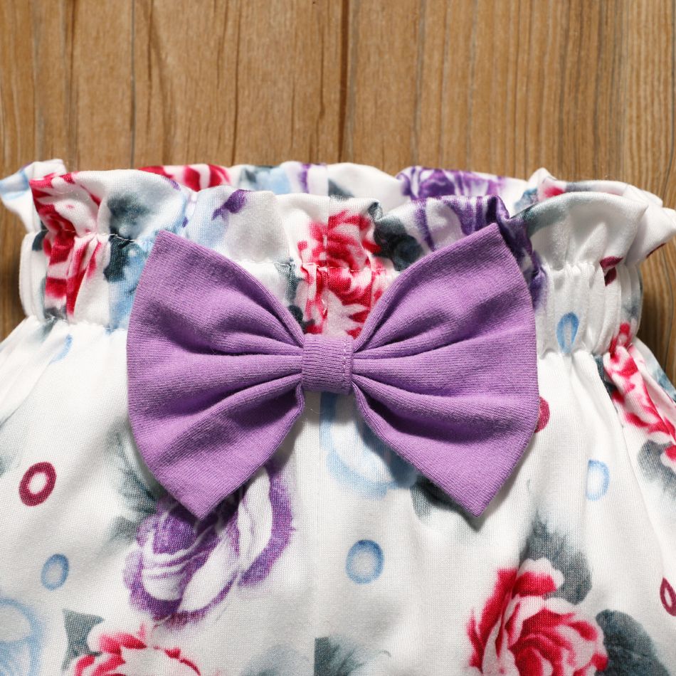 3pcs Baby Girl 95% Cotton Long-sleeve Letter Print Romper and Allover Floral Print Pants with Headband Set Purple big image 6