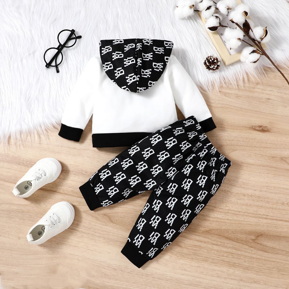 2pcs Baby Boy/Girl Bear Graphic Long-sleeve Hoodie and Allover Print Sweatpants Set White big image 3