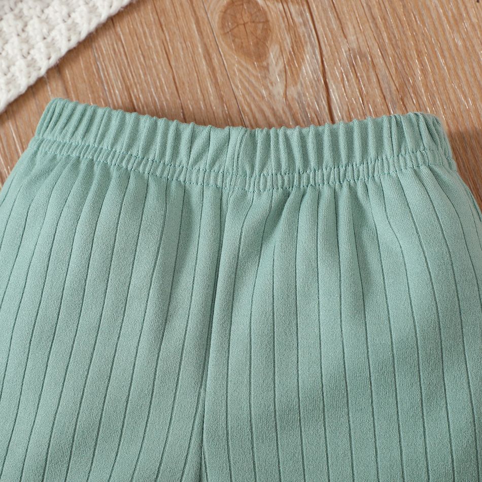 2pcs Baby Boy/Girl Solid Rib Knit Long-sleeve Sweatshirt and Sweatpants Set Green big image 7