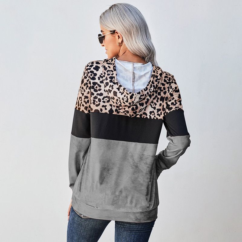 Hooded Leopard full print long sleeve normal Hooded Grey