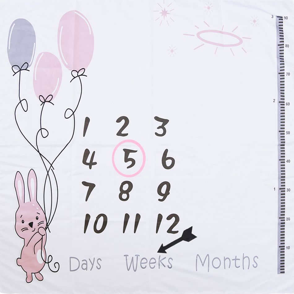 Cute Balloon Rabbit Baby Monthly Blanket Newborn baby Monthly Growth Milestone Background Blanket Photo Props Infant Growth Memorial Blanket Light Pink big image 2