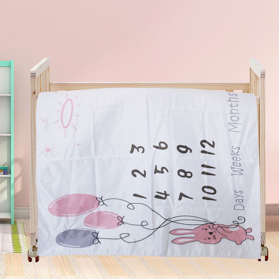Cute Balloon Rabbit Baby Monthly Blanket Newborn baby Monthly Growth Milestone Background Blanket Photo Props Infant Growth Memorial Blanket Light Pink big image 3