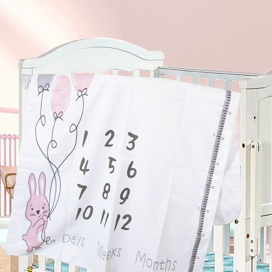 Cute Balloon Rabbit Baby Monthly Blanket Newborn baby Monthly Growth Milestone Background Blanket Photo Props Infant Growth Memorial Blanket Light Pink