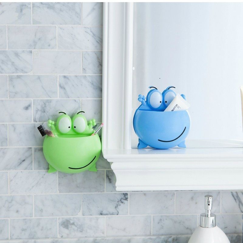 Wall Sucker Cute Cartoon Frog Plastic Toothbrush Rack Holder Bathroom Organizer Blue big image 4