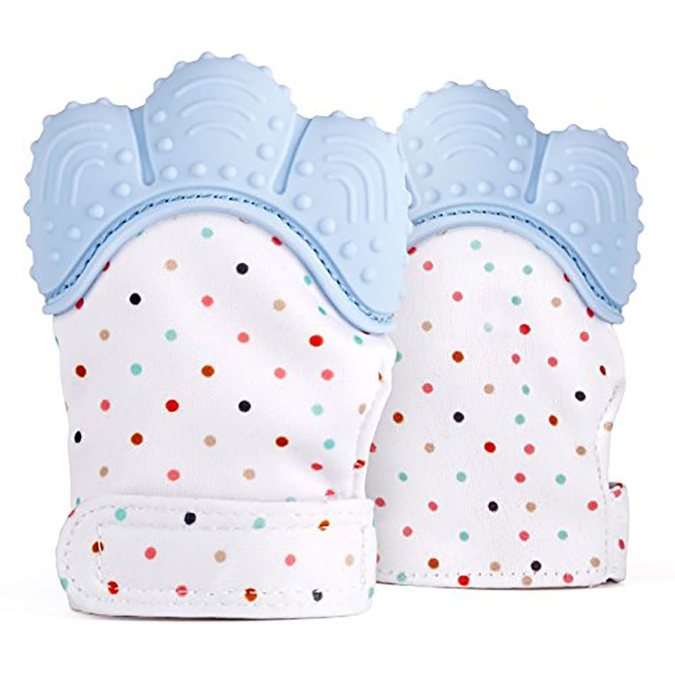 1-PC Baby Teether Gloves Squeaky Grind Teeth Oral Care Teething Pain Relief Newborn Bite Chew Sound Toys Silicone Gloves Light Blue big image 6