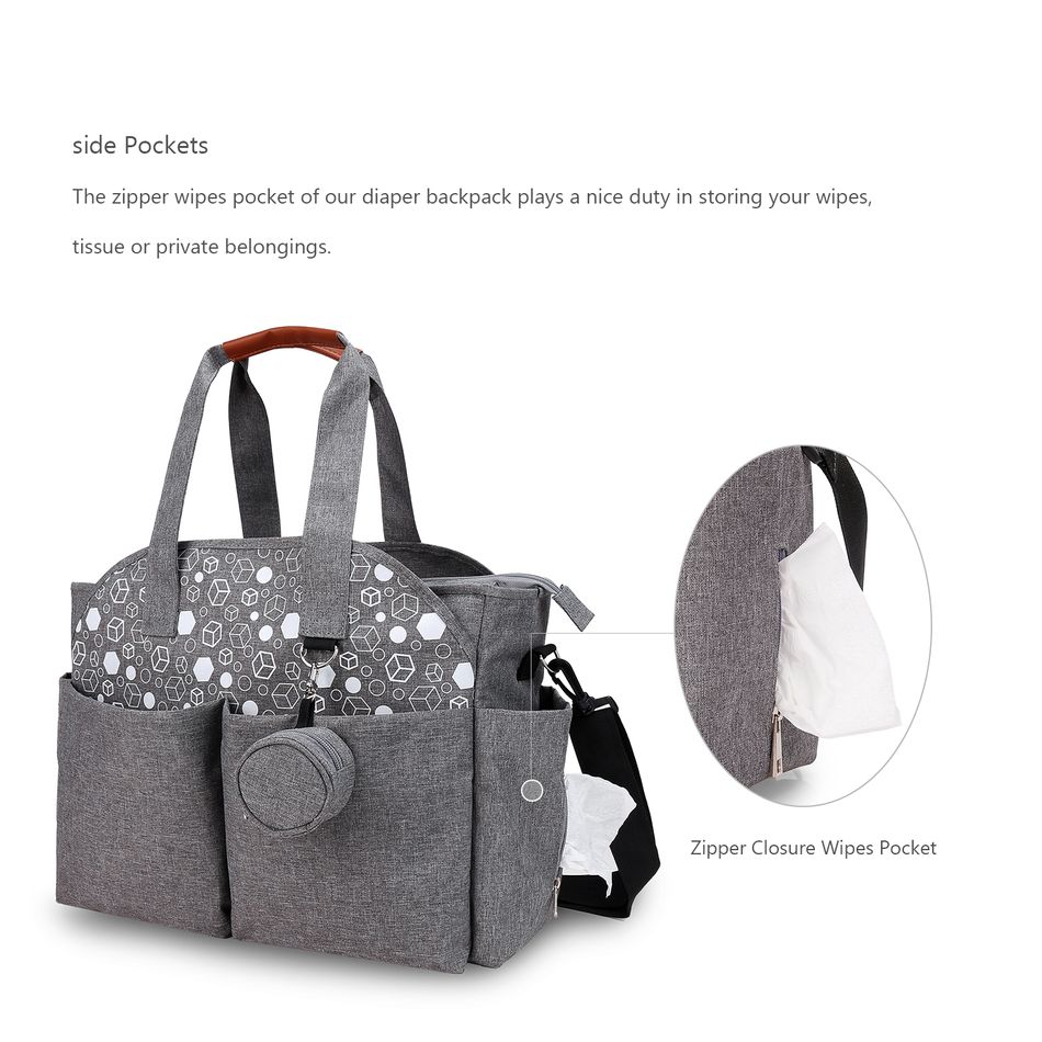 Multifunction Maternity Baby Bag Diaper Bag Adjustable Waterproof Large Capacity Mommy Bag with Detachable Pacifier Holder Case and Zipper Closure Wipes Pocket Dark Grey big image 7