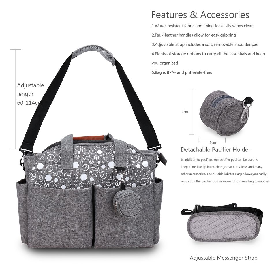 Multifunction Maternity Baby Bag Diaper Bag Adjustable Waterproof Large Capacity Mommy Bag with Detachable Pacifier Holder Case and Zipper Closure Wipes Pocket Dark Grey big image 6