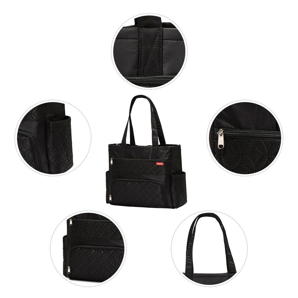 6-pack Diaper Tote Bag Set Multifunction Large Capacity Embroidered Mom Bag with Stroller Straps Buckle Black big image 2
