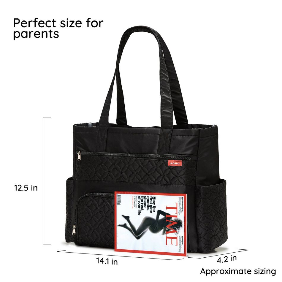 6-pack Diaper Tote Bag Set Multifunction Large Capacity Embroidered Mom Bag with Stroller Straps Buckle Black big image 5