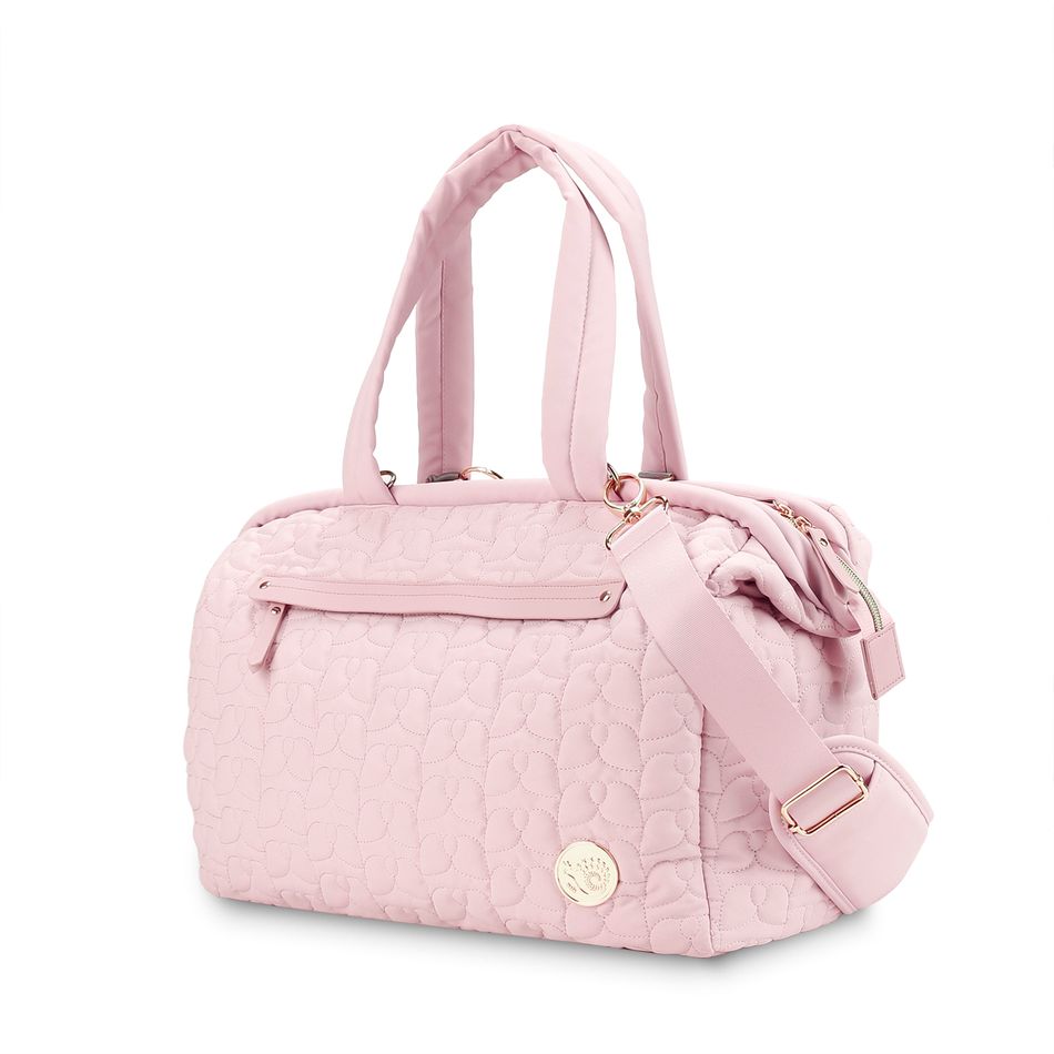 尿布袋手提包絎縫素色多功能媽媽包旅行尿布手提袋可調節肩帶 粉色