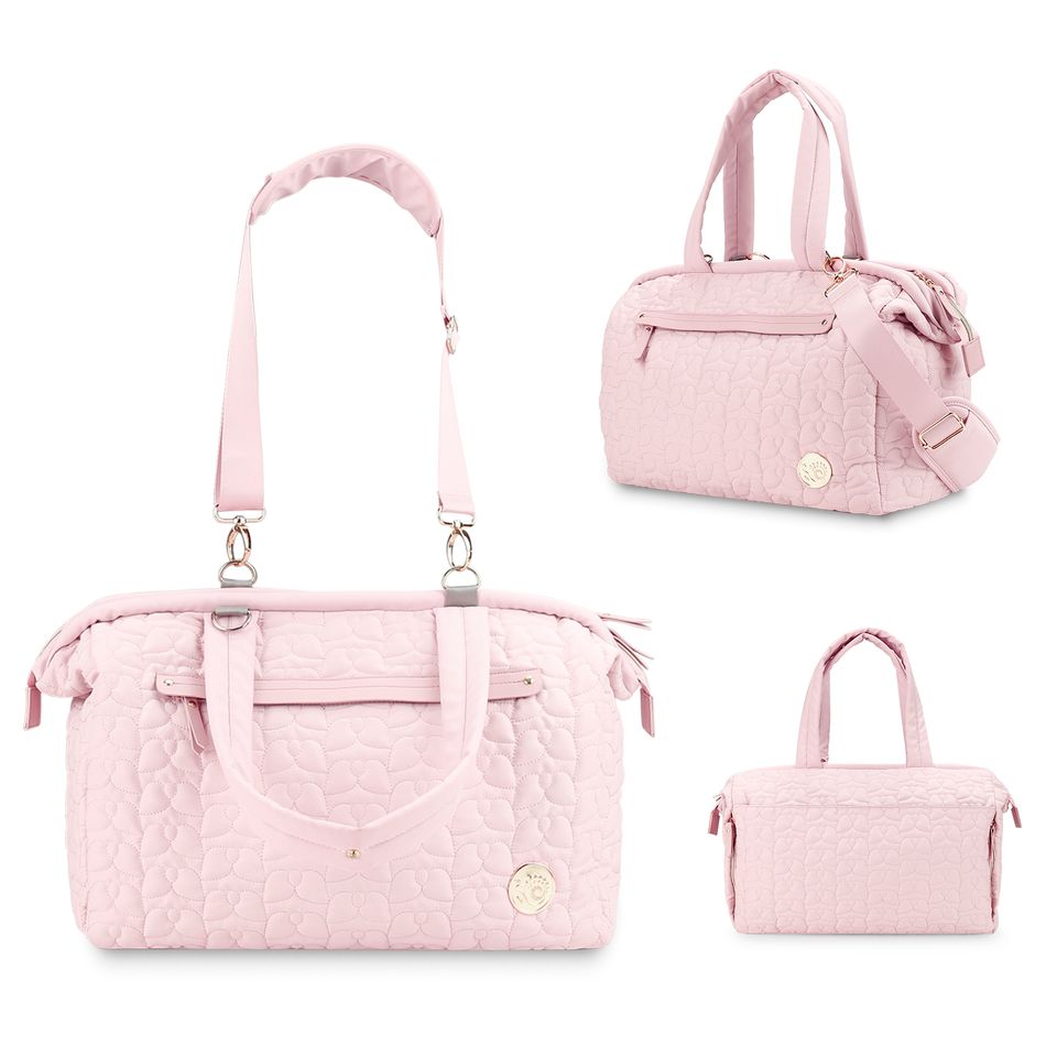 尿布袋手提包絎縫素色多功能媽媽包旅行尿布手提袋可調節肩帶 粉色 big image 2