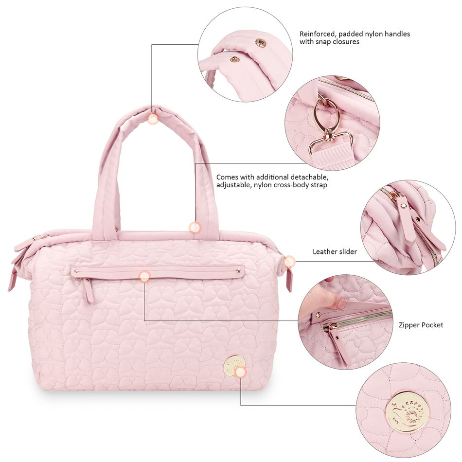 尿布袋手提包絎縫素色多功能媽媽包旅行尿布手提袋可調節肩帶 粉色 big image 4