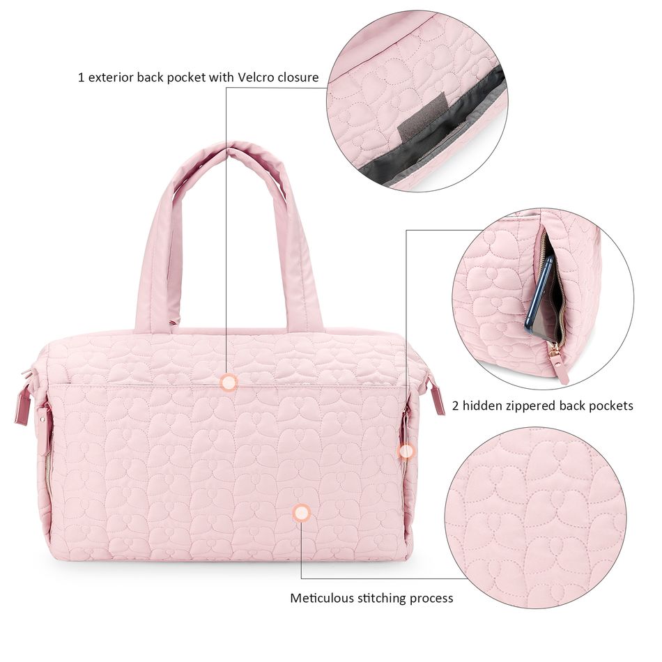 尿布袋手提包絎縫素色多功能媽媽包旅行尿布手提袋可調節肩帶 粉色 big image 5