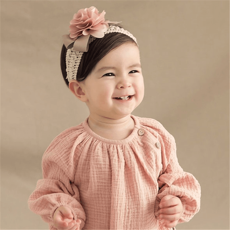 Fita de cabelo vazada com flor decorativa moderna para bebé / criança Rosa big image 3