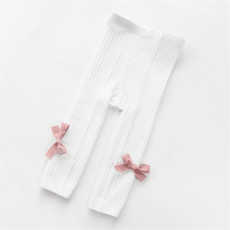 Baby / Toddler Girl Solid Knitted Bowknot Casual Leggings White