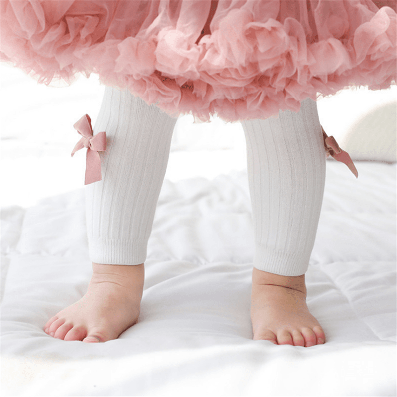 Baby / Toddler Girl Solid Knitted Bowknot Casual Leggings White big image 4