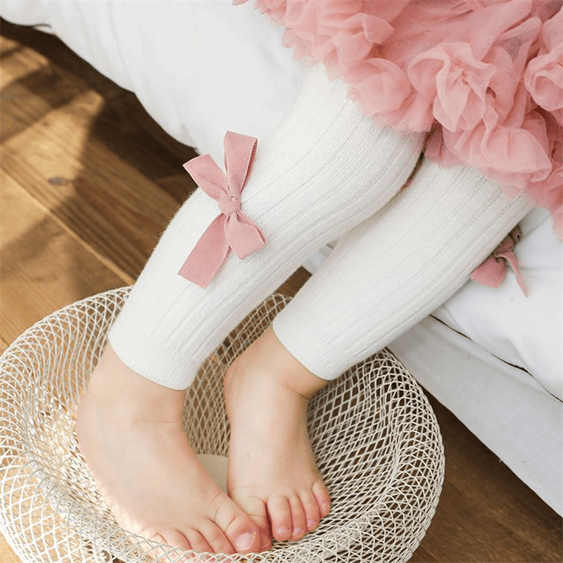 Baby / Toddler Girl Solid Knitted Bowknot Casual Leggings White big image 5