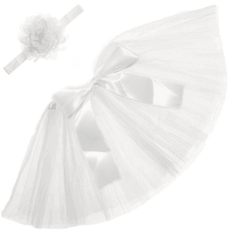 Baby / Toddler Photographic Costume Floral Headband and Tulle Tutu Dress   White
