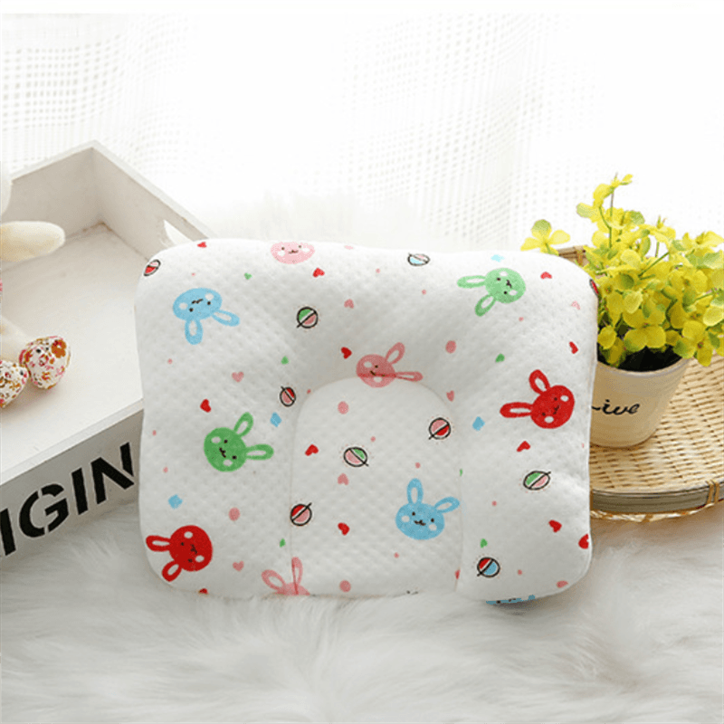 Baby 100% Colored Cotton Cute Cartoon Pillow Baby Head Shaping Pillow for Preventing Flat Head Syndrome Pink