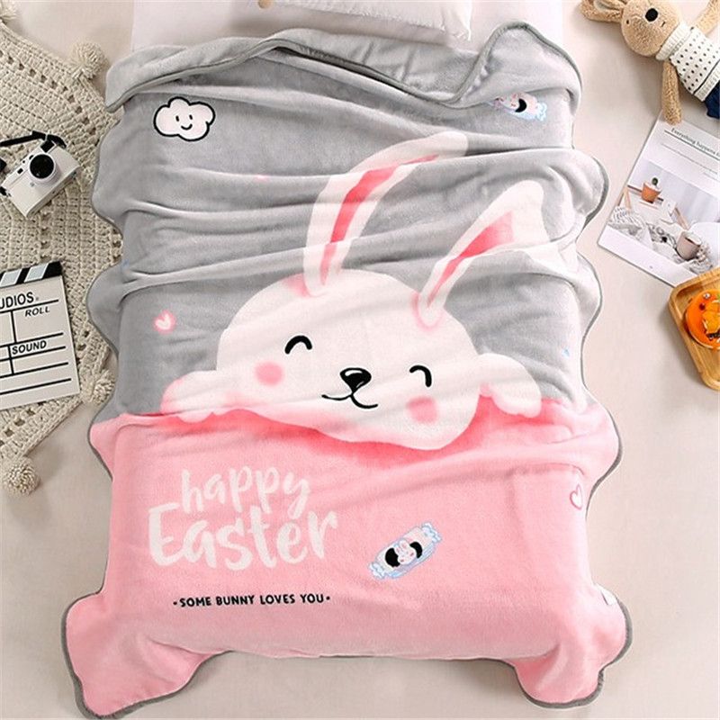 Cute Cartoon Double-sided Fleece Blankets Kids Soft Coral Fleece Blanket Receiving Blanket Home Bed Blanket for Girls Grey big image 1