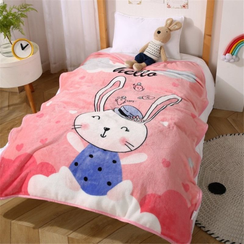 Cute Cartoon Double-sided Fleece Blankets Kids Soft Coral Fleece Blanket Receiving Blanket Home Bed Blanket for Girls Pink