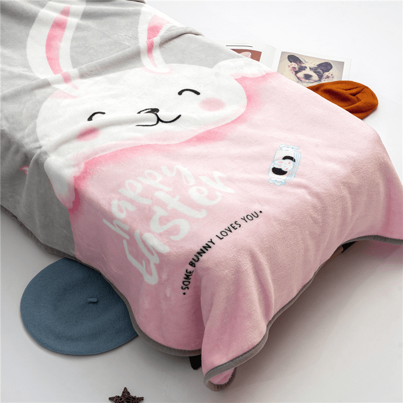 Cute Cartoon Double-sided Fleece Blankets Kids Soft Coral Fleece Blanket Receiving Blanket Home Bed Blanket for Girls Grey big image 4