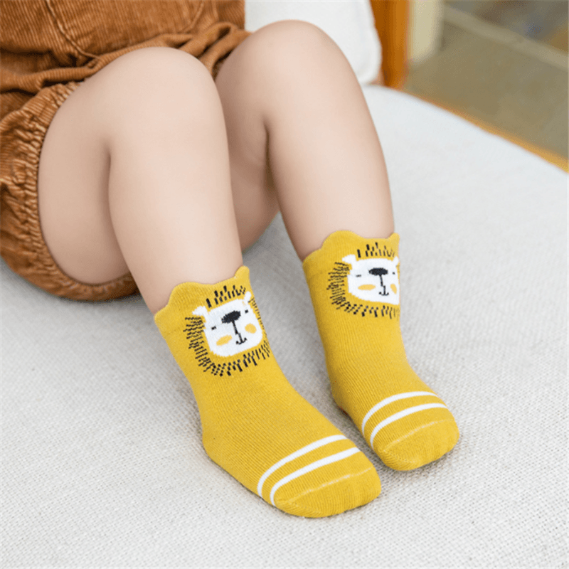 Baby Contrast Striped Cartoon Socks Yellow