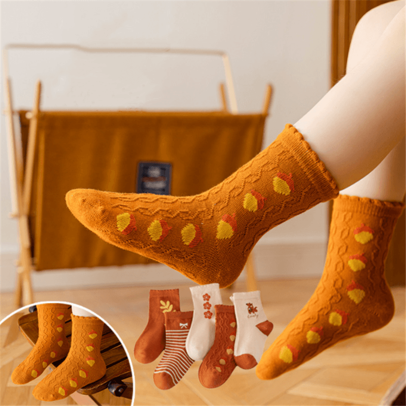 5 Paar süße Cartoon-Jacquard-Socken für Kleinkinder Ingwer