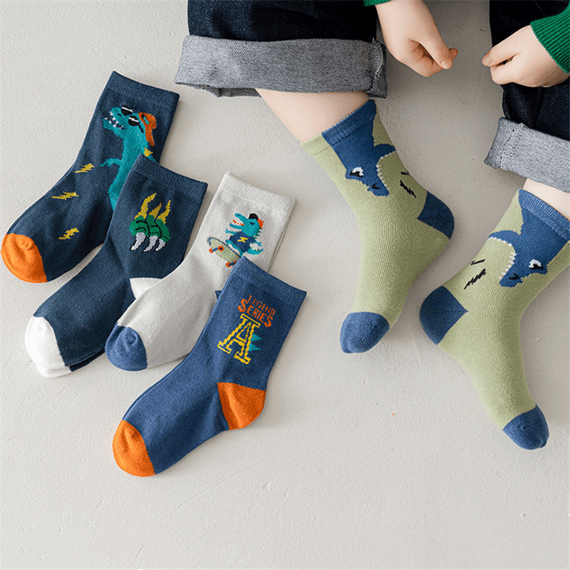 5 Paar Baby-/Kleinkind-Socken mit Cartoon-Dinosaurier-Print Marine big image 3