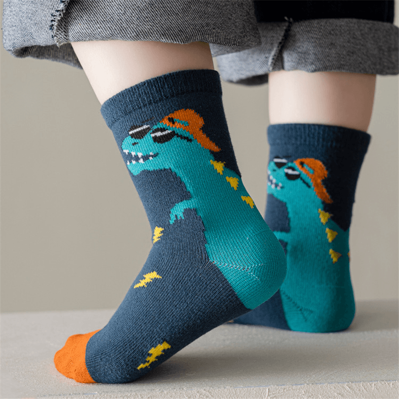 5 Paar Baby-/Kleinkind-Socken mit Cartoon-Dinosaurier-Print Marine big image 5
