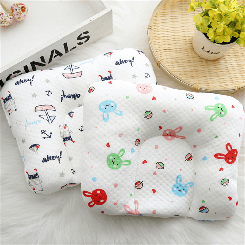 100% Colored Cotton Cute Cartoon Baby Pillow Head Shaping Pillow for Preventing Flat Head Syndrome Pink big image 2